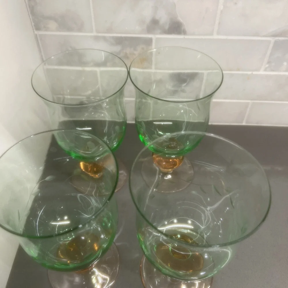 4 Vintage Pfaltzgraff Napoli Watermelon Pnk Stem Iced Tea Goblets Glasses Etched
